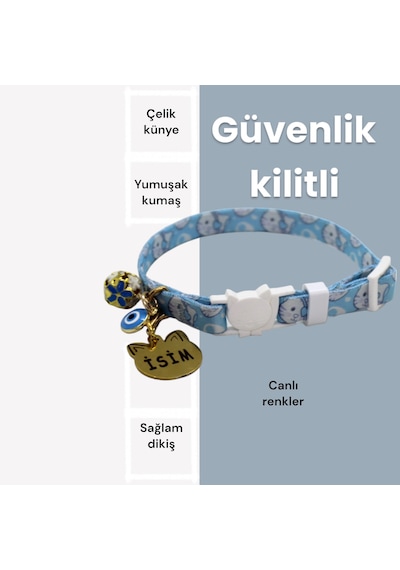 Caramelos Güvenlik Kilitli Kedi Tasması Isimli Künyesi Mvkrs