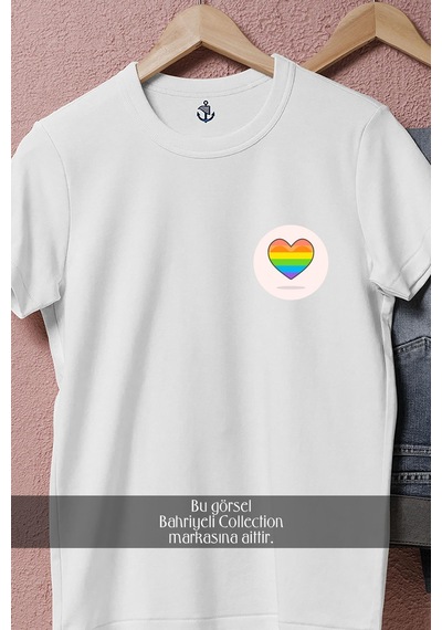 Bahriyeli Collection Oversize Lgbt Colors İn Heart Cep Tasarımlı Unisex T-shirt Beyaz