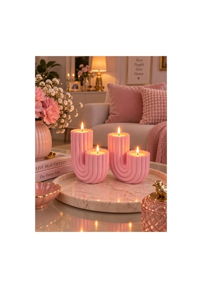 Pembe Kaktüs Dekoratif Mumluk 2li Set Pembe