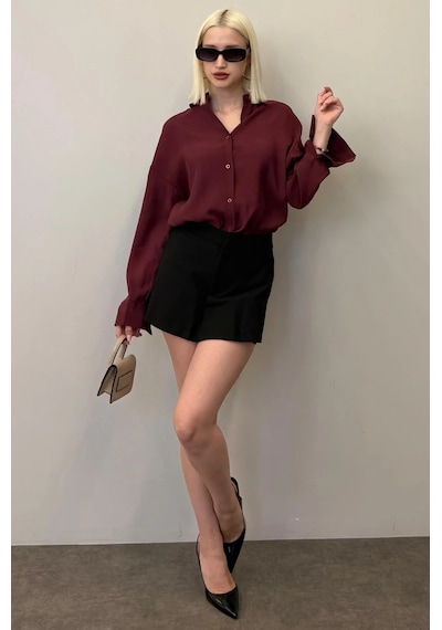 Madmext Bordo Uzun Kollu Oversize Gömlek Mg2003 Bordo