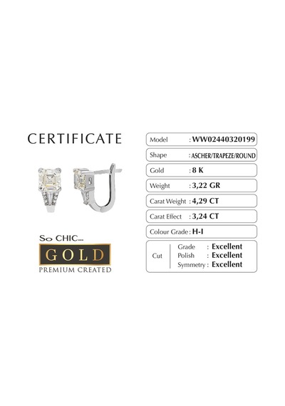 Beyaz Altın Sertifikalı Premium Created Ascher Kesim Taşlı Küpe
