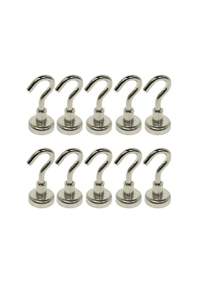 Dünya Magnet 10 Adet 16mm Pot Mıknatıs - Güçlü Neodyum Askı Kanca Mıknatıs 10'lu Paket - N35