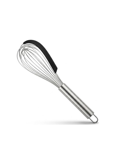 Silikon Sıyırma Aparatlı Çelik Çırpıcı 30 Cm, Paslanmaz Çelik Tel Çırpıcı, Ergonomik Metal Saplı Mutfak Çırpıcısı, Sos Yumurta Krema Ve Hamur Karıştırıcı