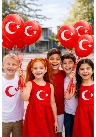 100 Lü Adet Bayrak Balon Türk Bayraklı Kırmızı Baskılı Balon 23 Nisan 19 Mayıs 29 Ekim 10 Kasım