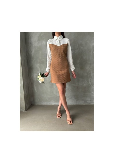 Verymoda Kol Ve Göğüs Üstü Poplin Diz Üstü Elbise Vmf1139 Camel