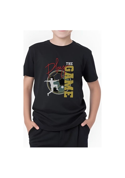 Panios Kids Play Game Baskılı Erkek Çocuk Kısa Kollu Yuvarlak Yaka T-shirt Siyah