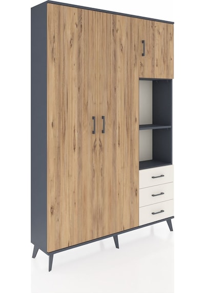 Arges Dolap 5 Raflı 3 Çekmeceli Tek Askılı 132x30x195 Antrasi... Antrasit