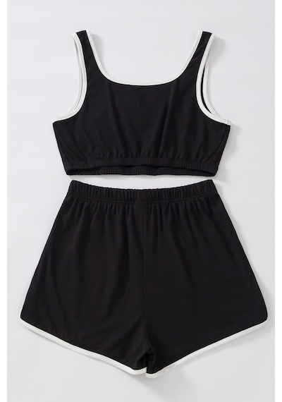 Ang Butik Kadın Siyah Askılı Crop Top Ve Şortlu Gecelik Takım