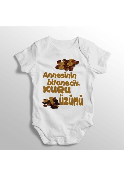 İmaj Tuğbababy Annesnin Bitanecik Kuru Üzümü Yazılı Baskılı Bebek Zıbını Beyaz