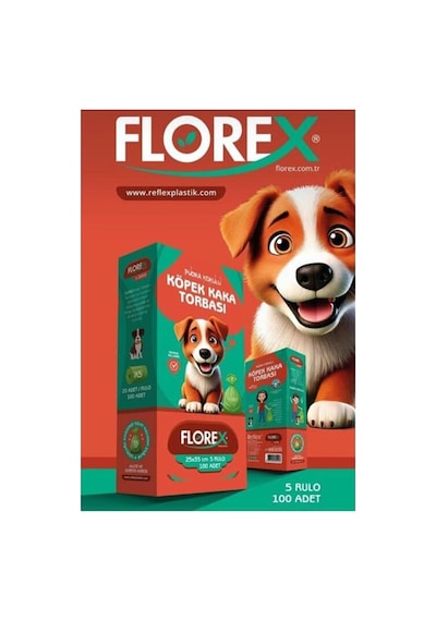 Florex L-2000 25x35cm 5 Rulo X 20 Adet 100 Adet Köpek Pet Shop Evcil Hayvan Kaka Torbası - 24'li Paket