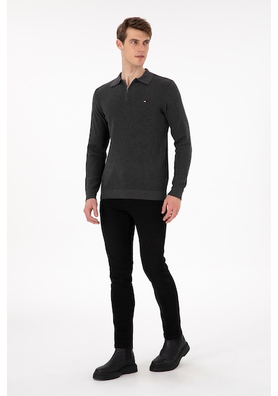 U.S. Polo Assn. Erkek Regular Fit Yarım Fermuarlı Antrasit Melanj Basic Kazak 50298266-VR081