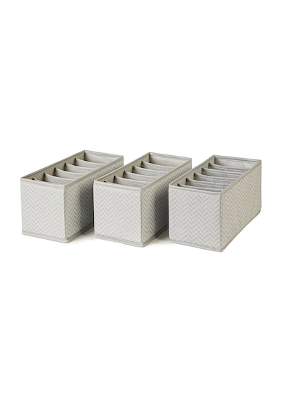 Ocean Home Textile 3'lü Bölmeli Gri Balıksırtı Çekmece İçi Düzenleyici Kutu Set 13 x 28 x 13 cm