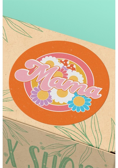 Mama Çiçekli Retro Yuvarlak Sticker Etiketi 3x3cm St2400 Çok Renkli