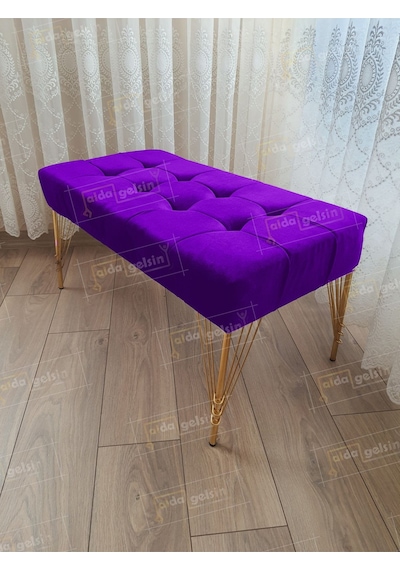 Modern Dilim Puf Ayakucu Puf Gold Metal Ayak 100 45 Lila