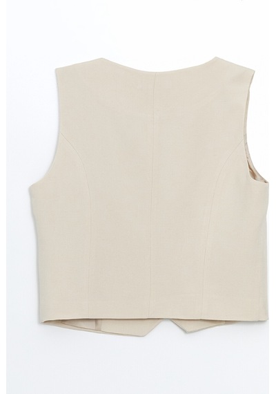 Lcw Vision Bej U Yaka Keten Karışımlı Kadın Klasik Yelek