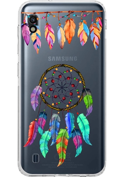 Samsung Galaxy A10 İle Uyumlu Nazar Boncuğu 6 Baskılı Kamera Korumalı Şeffaf Silikon Kılıf Şeffaf