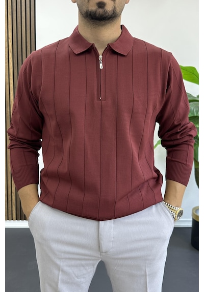Edwox Erkek Yarım Fermuarlı Polo Yaka Mevsimlik Kazak Bordo Edw195 Bordo