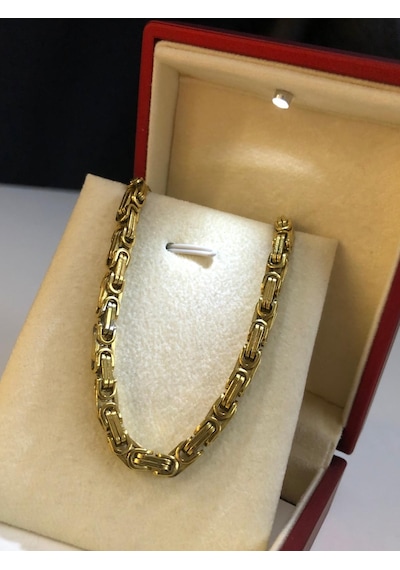 4.5mm Sarı Altın Kral Erkek Çelik Kolye Işıklı Kutuda Sevgiliye Eşe Babaya Kolye Sarı