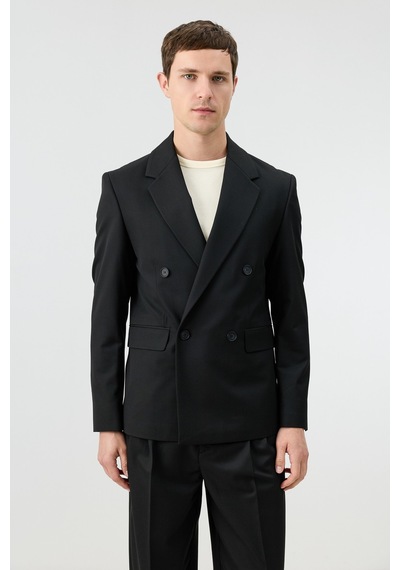 Antioch Relaxed Kruvaze Erkek Blazer Ceket Siyah