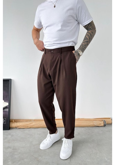 Kahverengi Basic Boyfriend Kumaş Pantolon Kahverengi Basic Boyfriend Kumaş Pantolon