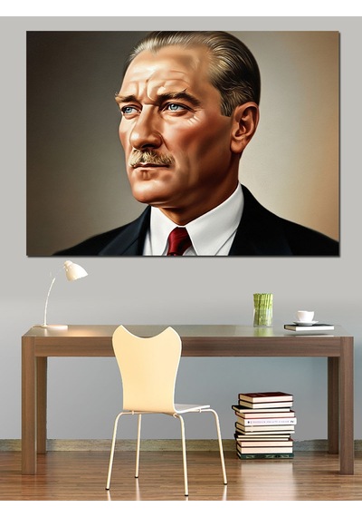 Ciddi Bakışlı Mustafa Kemal Atatürk Dekoratif Kanvas - Mdf Ahşap Tablo