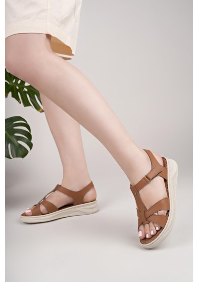 Nesilshoes Nesil Shoes Bell 25152 Taba Anatomik Kadın Sandalet