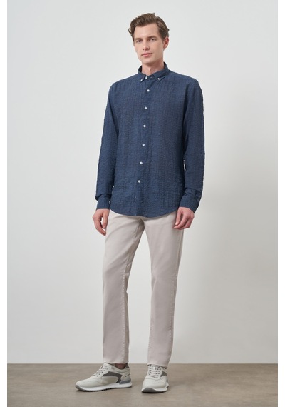 Morven Erkek Lacivert Pamuk Trend Slim Fit Düğmeli Yaka Gömlek 25ys004011200 Lacivert