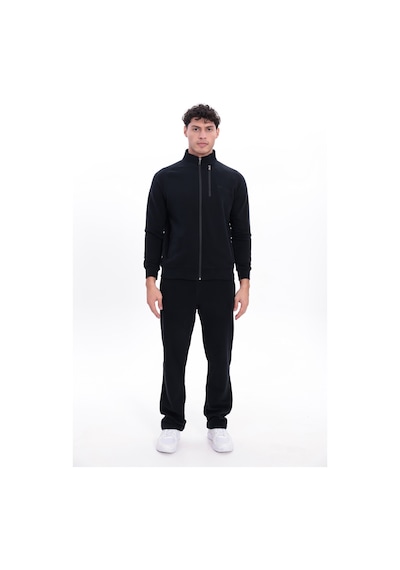 Rowinger 3 İplik Kalın Dokulu Pilot Yaka Velör Şeritli Tam Fermuarlı Erkek Sweatshirt Black