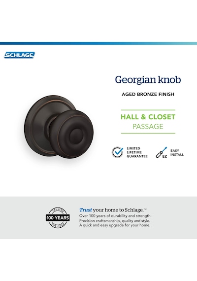 Schlage F10 Geo 716 Gürcü Kapı Topuzu, Koridor Ve Dolap Geçiş Kilidi, Eskitilmiş Bronz