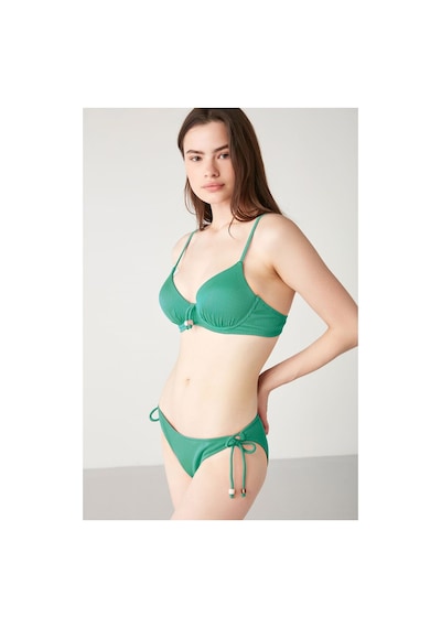 Kom Lurusa Kendinden Dokulu Boncuklu Bikini Yeşil