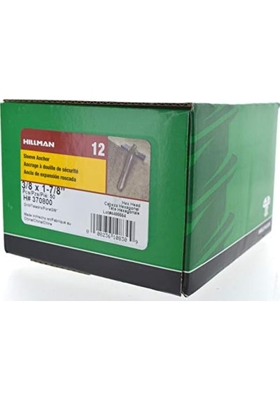 Hillman 370800 Altıgen Başlı Manşon Çapa, 8/8 X 1-7/8-inç, 50'li Paket