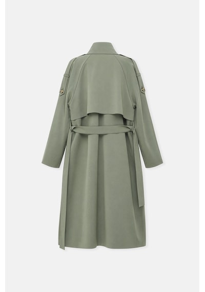 Thalure Kadın Açık Haki Dik Yaka Oversize Trençkot