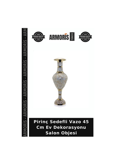 Pirinç Sedefli Vazo 45 Cm Ev Dekorasyonu Salon Objesi Sedef