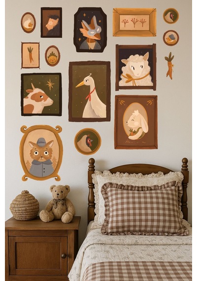 Vintage Pastoral Çerçeve Duvar Sticker Seti 8 Li Pastel Bahar Temalı Dekoratif Stickerlar Dijital Baskı