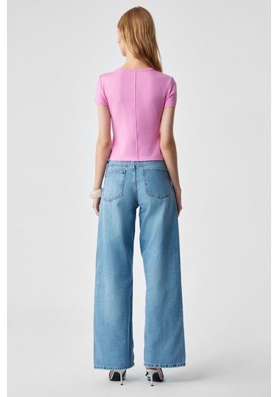 Ethıquet  MASROUTI Kadın Slim Kısa V Yaka Kısa Kol Pembe T-Shirt
