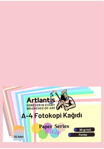 Pembe Renkli A-4 Fotokopi Kağıdı 25 li 1 Paket Artlantis Fotokopi Renkli A4 Kağıdı
