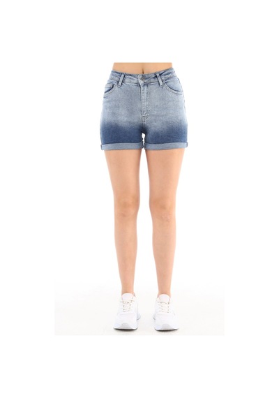 Cedy Denim Kadın Yüksek Bel Duble Paça Kot Şort Klasik Mini Jean Şort C604 Mavi