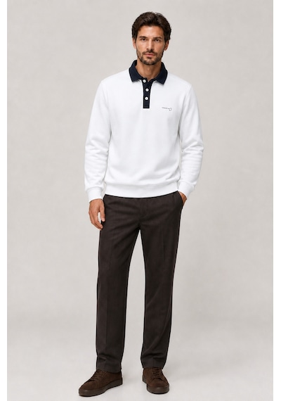 Redline Snap Erkek Regular Fit Düğmeli Kışlık Sweatshirt Beyaz