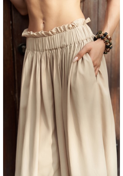 Mai Collection Mai Studios Co. Aninas Lastik Bel Detay Bej Midi Etek Bej