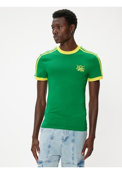 Koton Slim Fit Tişört Kolej Baskılı Kısa Kollu Bisiklet Yaka Yeşil 4sam11084hk Fıstık Yeşili
