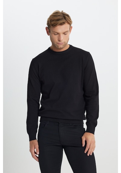 AC&Co / Altınyıldız Classics Pamuklu Standart Fit Normal Kesim Bisiklet Yaka Triko Siyah Kazak 001
