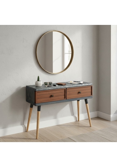 Mobenta Stria Entry: Modern Masif Dresuar 2 Çekmeceli Antre Konsolu - 120x31 An-bk Antrasit-bakır