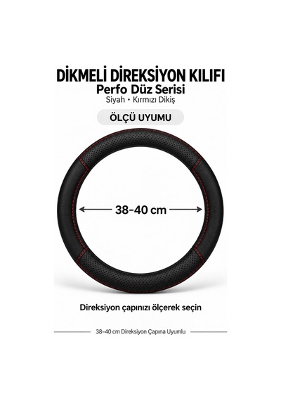 Trobus Audi A6 2019-2025 Uyumlu Dikmeli Direksiyon Kılıfı Perfo Düz Siyah Kırmızı Dikiş Siyah - Kırmızı Dikiş