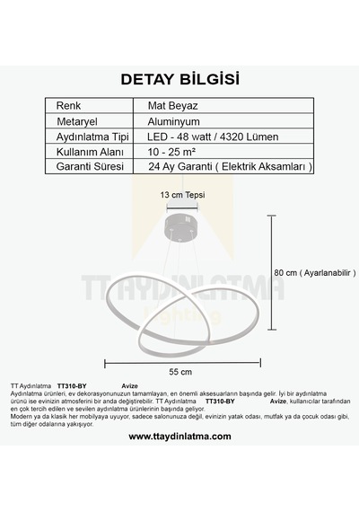 Tt310-by Tt Ayd. Trio Modeli Gün Işığı Mat Beyaz Led Avize Beyaz