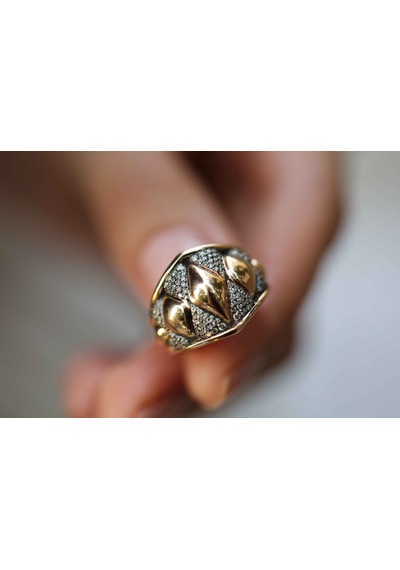 Reis Kuyumculuk T1828 Bold Cognac Ring Pembe Altın Yüzük