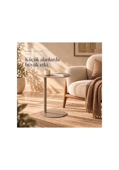 Slate Metal C Sehpa Modern Tasarım Elips Tablalı Minimalist Koltuk Yanı Sehpa Bej - 935314037 Bej