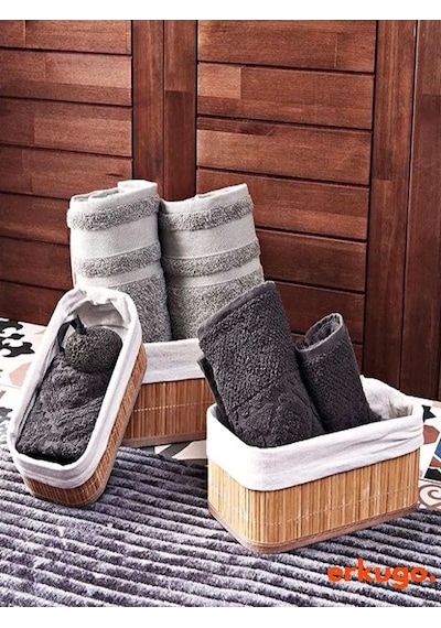 3'lü Bambu Sepet Doğal Astarlı Çok Amaçlı Saklama Kutusu, Pinterest Tarz Dikdörtgen Şekilli Bambu Sepet Bambu