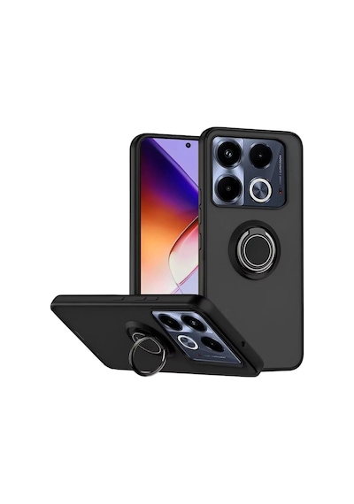 Infinix Note 40 Pro Plus 5G Kılıf Yüzüklü Standlı Extra Darbe Emici Sert Silikon Kapak - Siyah