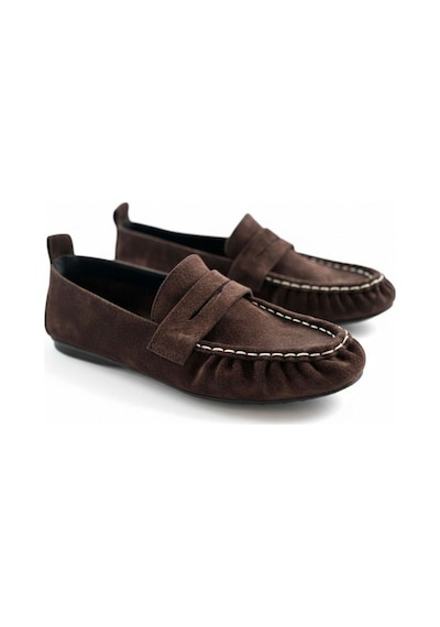 Ne&ve Shoes Kahve Süet Hakiki Deri Astarsız Esnek Kadın Günlük Şık Ve Rahat Loafer Kahverengi