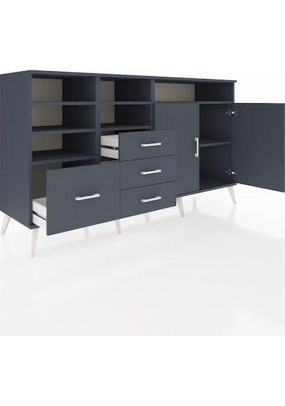 Hyperion Konsol 7 Raflı 4 Çekmeceli 2 Kapaklı 176x44x99 Antrasit- Antrasit-antrasit